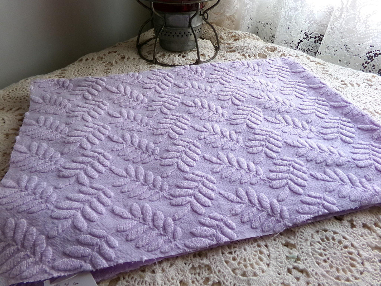Lilac Fern Wisps Vintage Woven Fabric Piece, 19" x 25" inches, Delicate Bates Design Beautiful in Tote Bags & Pillows