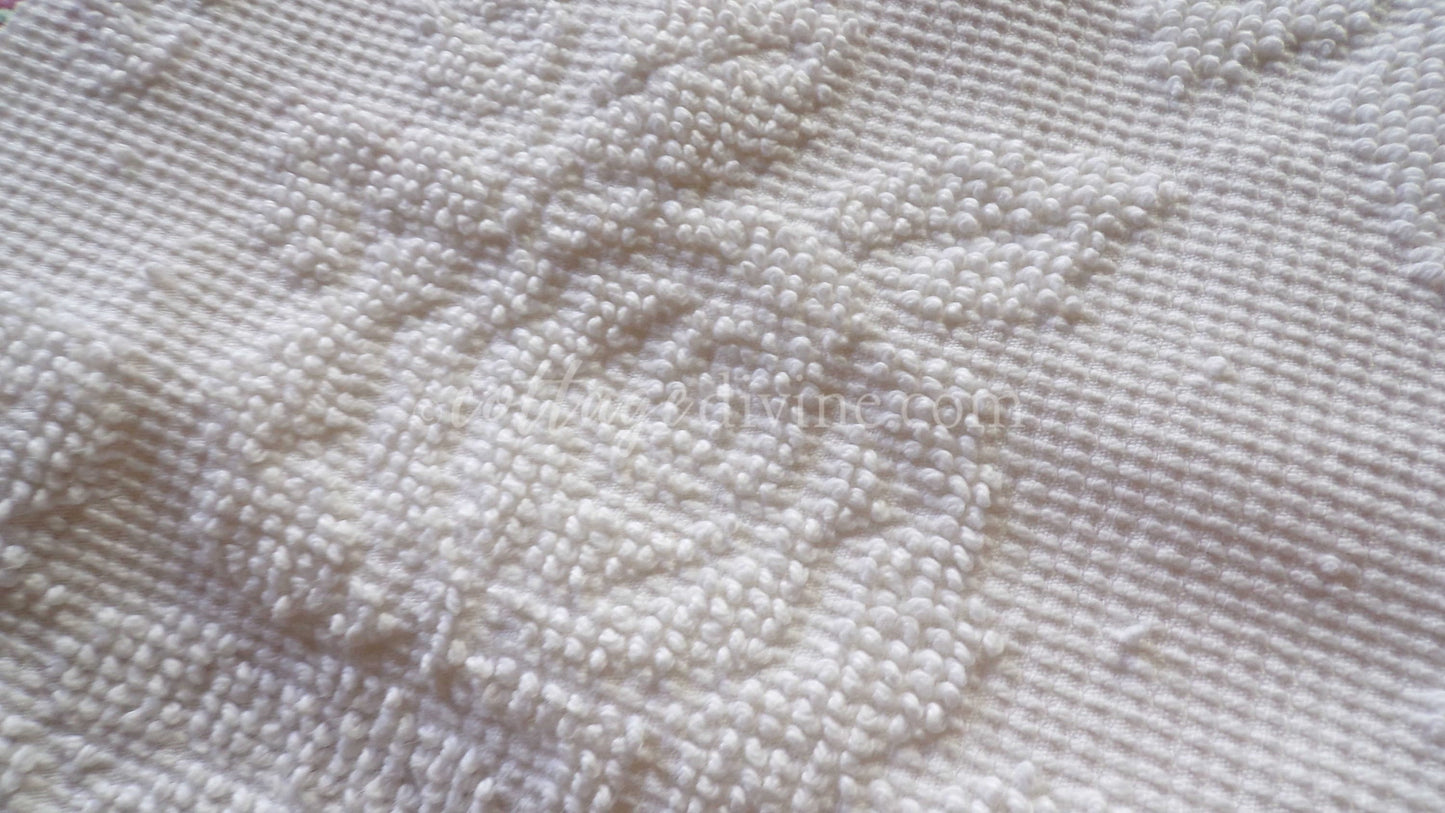Cabbage Rose Dainty Dot Vintage White Chenille Fabric, 20" x 30" inch Piece, Versatile in Quilts, Pillows & Tote Bags