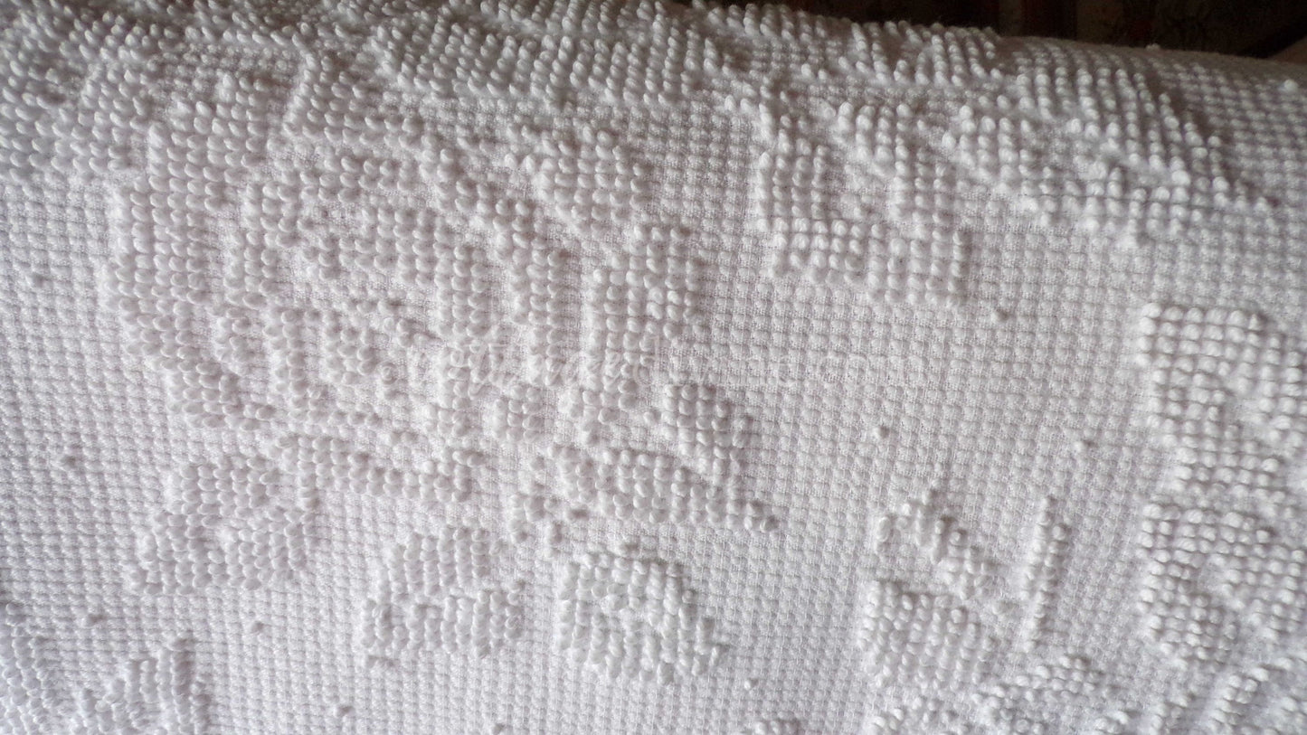 Cabbage Rose Dainty Dot Vintage White Chenille Fabric, 20" x 30" inch Piece, Versatile in Quilts, Pillows & Tote Bags