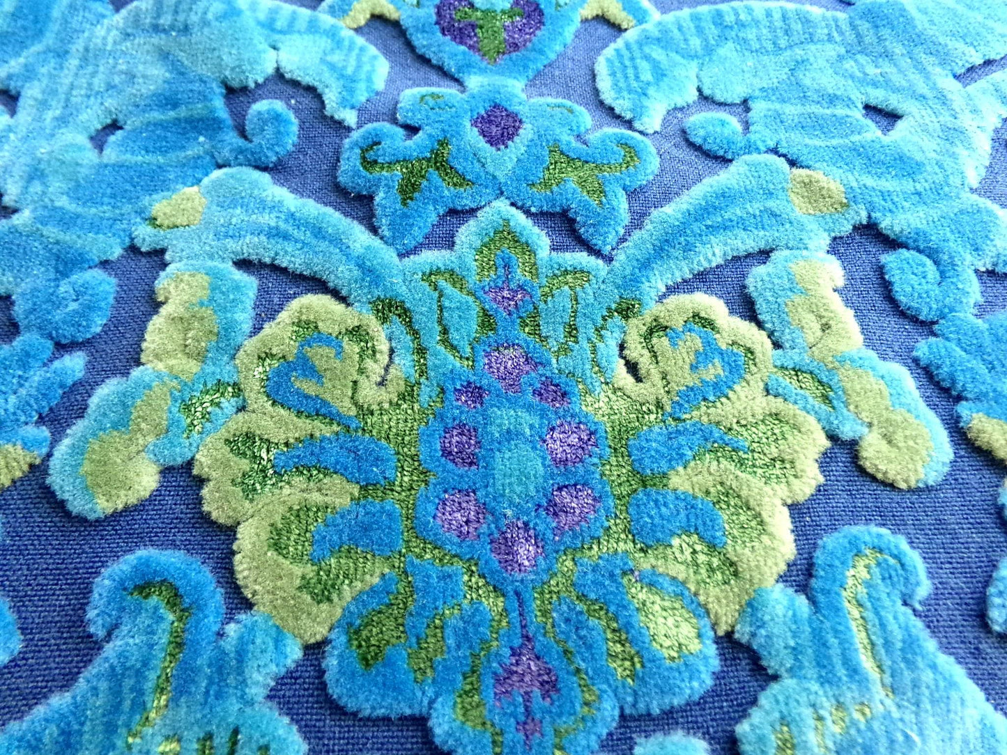 celestial vintage cut velvet fabric, midnight blue mystic Bates tapestry chenille, 18" x 22" inch piece, sewing material for boho bags