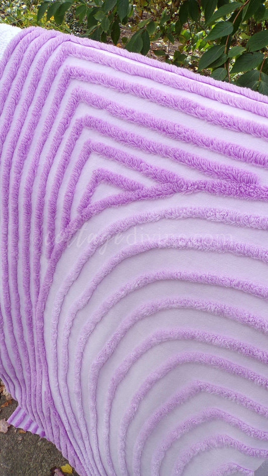 Tranquil Lilac Vintage Chenille Fabric, Lullaby Lavender Swirls, 40" x 20" Piece, Beautiful in Pillows & Chenille Quilts