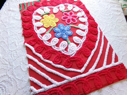 Red Heart Vintage Chenille Fabric Colorful Floral Trio, 16" x 25" Inch Piece, Lively BOLD Color