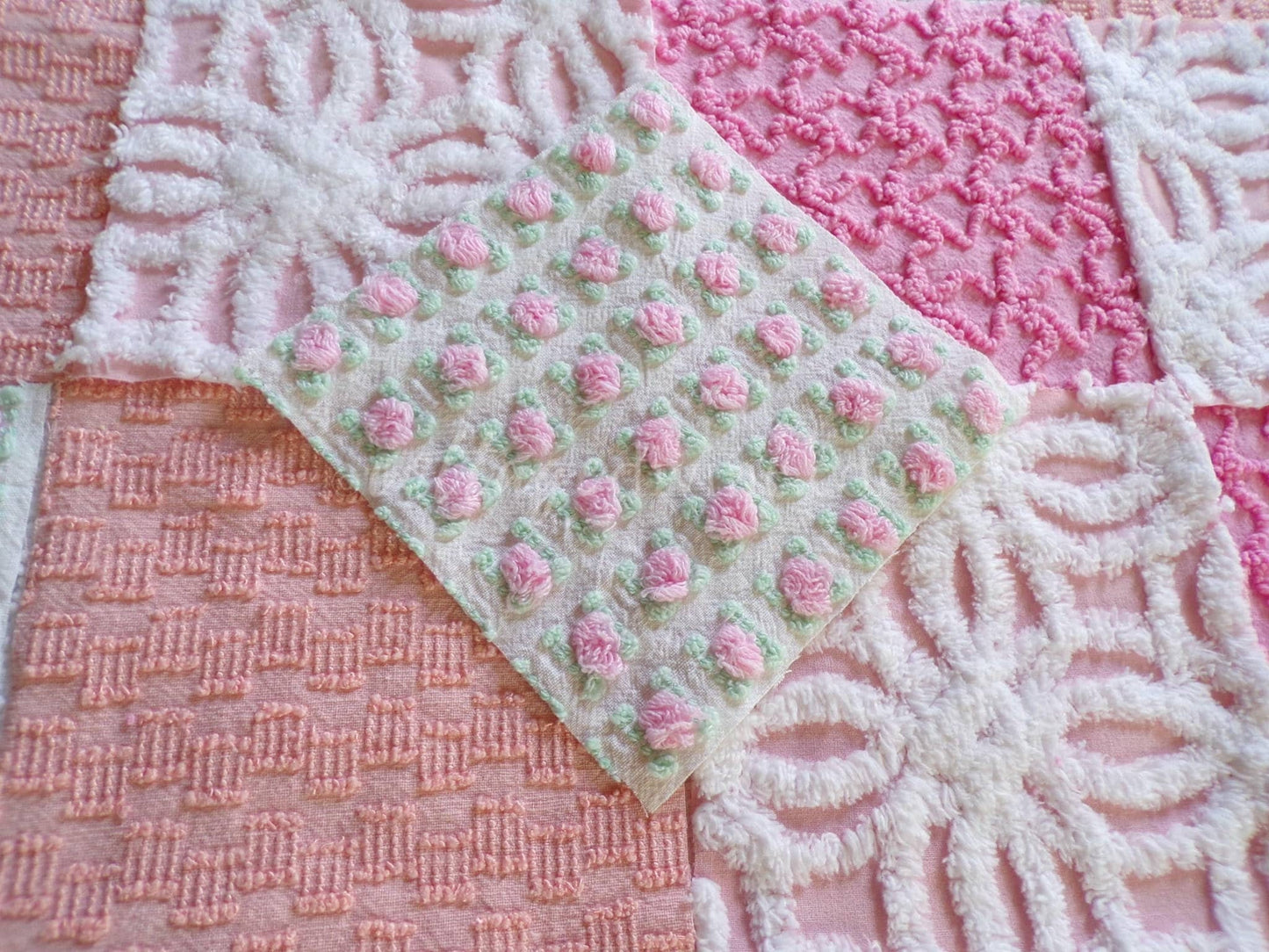 Sherbet Ice Cream Chenille Quilt Squares Set from Vintage Bedspread Fabric, 16 Blocks, 6" x 6" inch