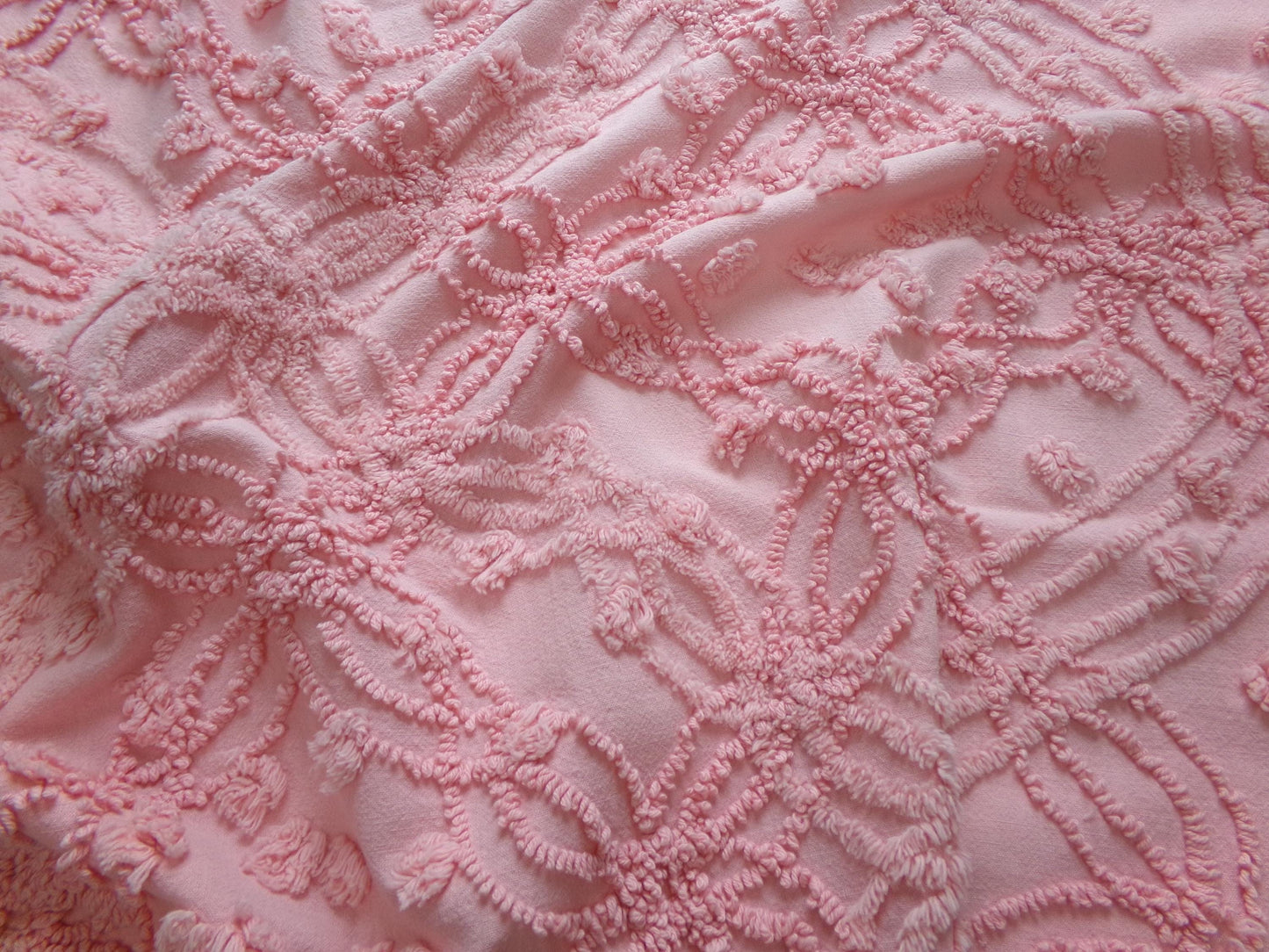 bubblegum pink vintage chenille fabric, geometric design, 18" x 24" cut piece for arts & crafts