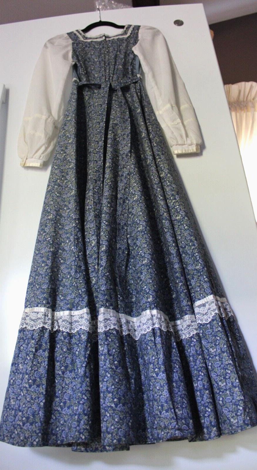 Vintage Gunne Sax Prairie Dress, Morning Glory Velvet Corset, Maxi Gown, SUPER SMALL