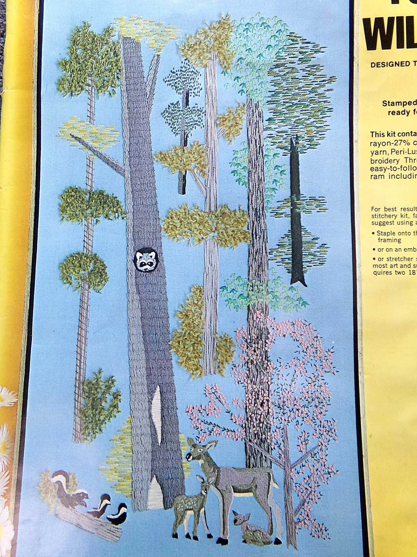 FOREST WILDLIFE Vintage Crewel Embroidery Kit 70s Hippie Wall Hanging, Paragon Needlecraft Stitchery, Kit# 0525, Design by Ruth Castino