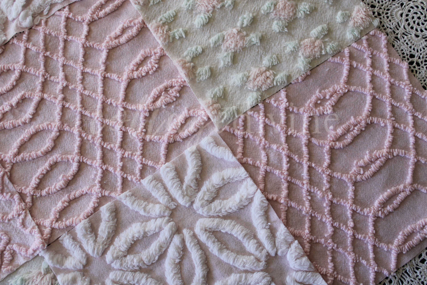Pink Quilt Squares, Daisy Rosebud Craft Square Set from Vintage Bedspread Fabric, 16 Blocks, 6" x 6" inch