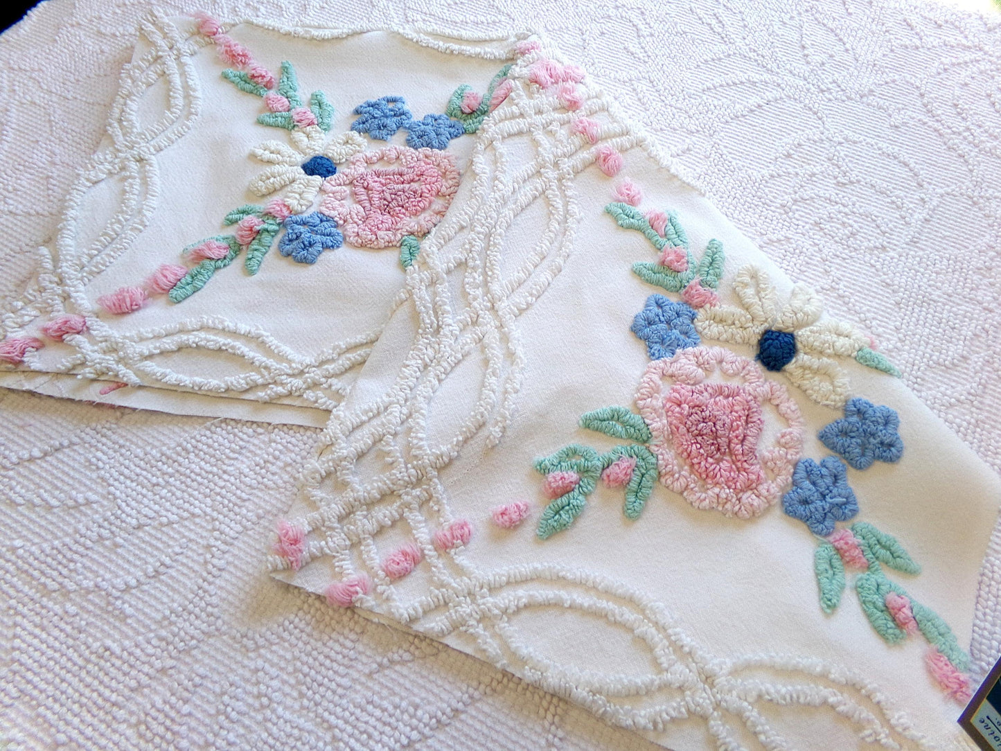 Vintage Chenille Fabric: Cottage Style Wildflowers Sewing Material 24" x 21"