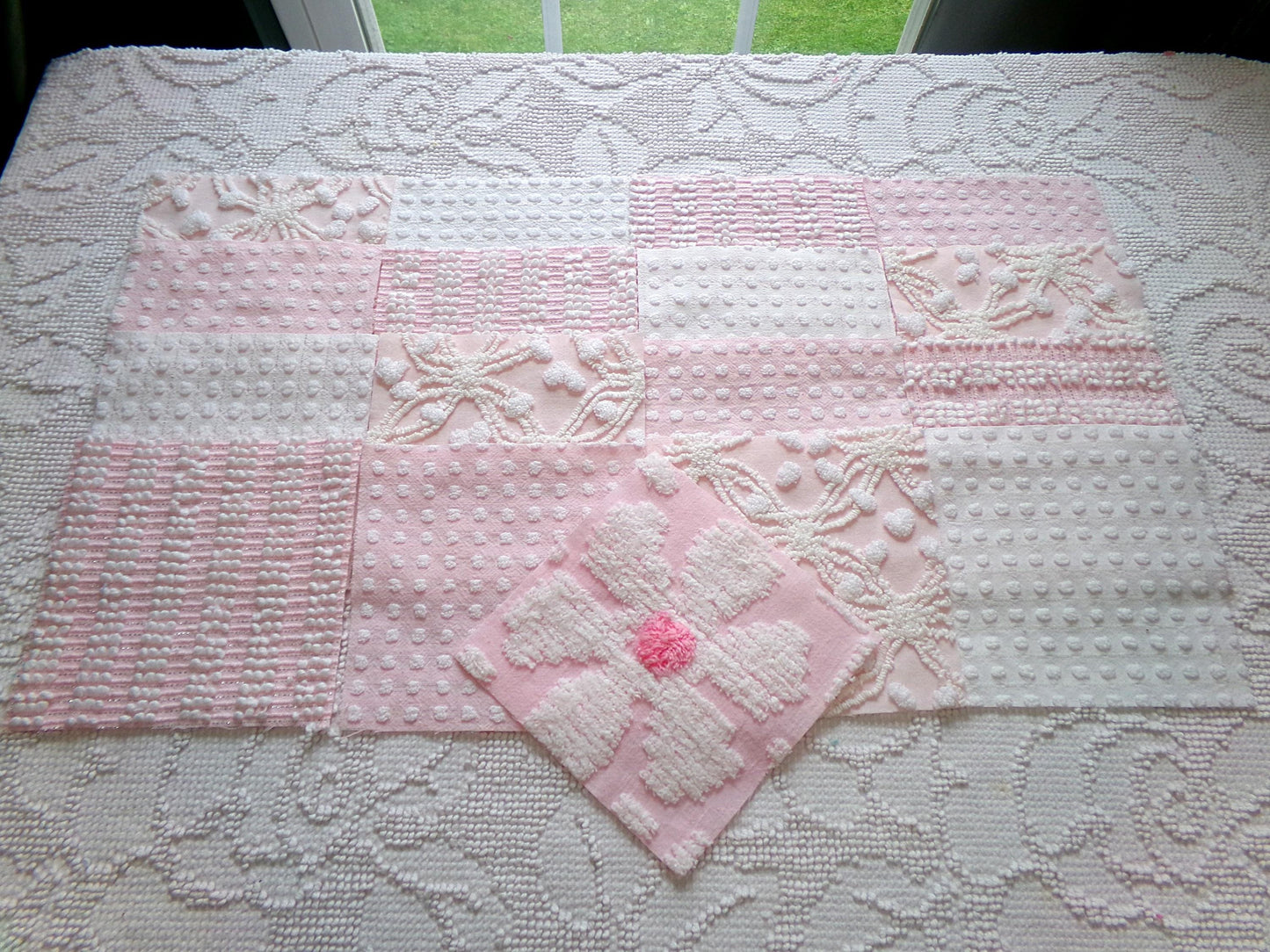 peaceful pinks 6" chenille fabric squares, set of 17 cottage chic quilt blocks for quilting, sewing & crafts