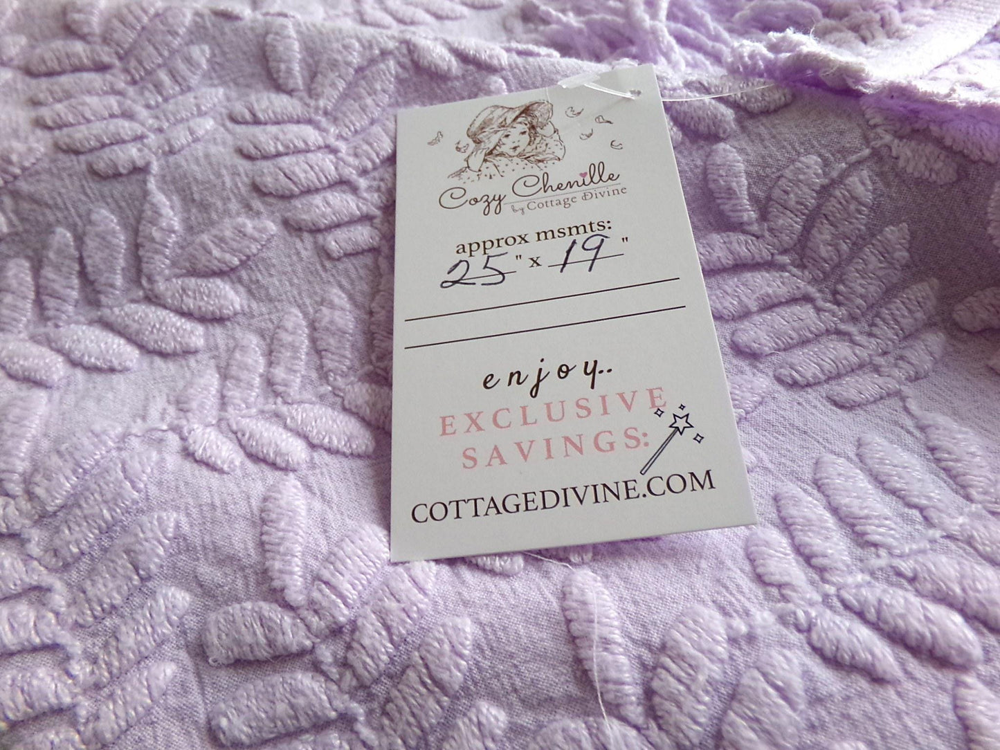 Lilac Fern Wisps Vintage Woven Fabric Piece, 19" x 25" inches, Delicate Bates Design Beautiful in Tote Bags & Pillows
