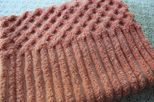 Overripe Melon Vintage Chenille Fabric Piece, Super Plush Thick Tufts, 22" x 26" inches, Unique Texture