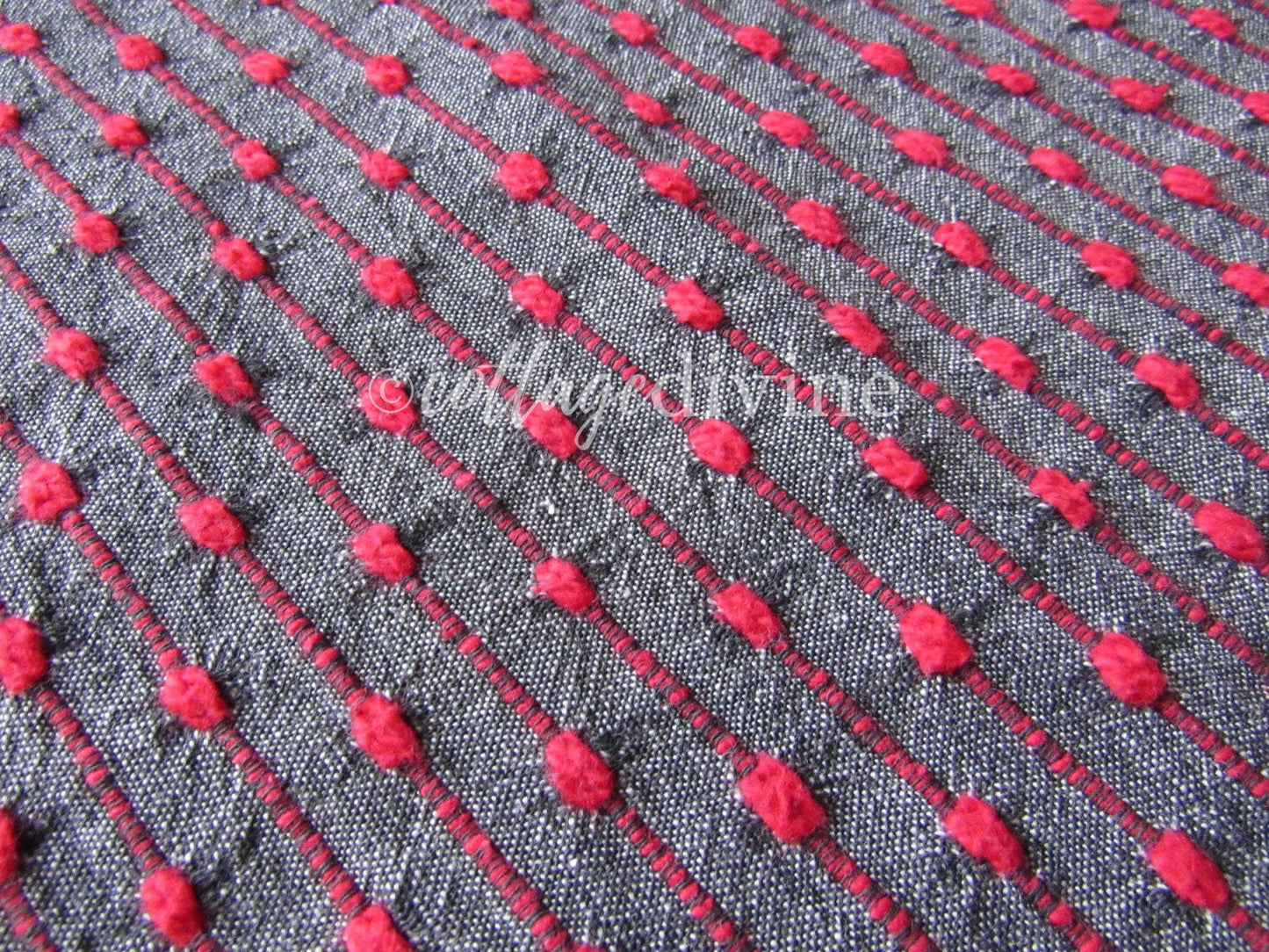 Chic Charcoal Red Pinstripe Vintage Woven & Chenille Fabric Piece, Reversible Bates Design for quilting, sewing, crafts, 17" x 35"