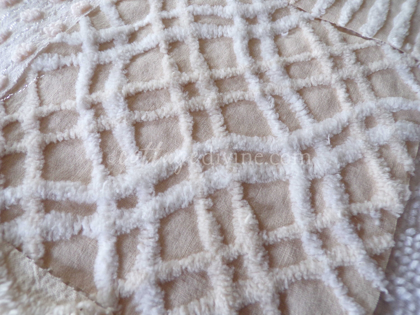 Cream Latte Quilt Squares Set from Vintage Chenille Bedspread Fabric, 16 Blocks, 6" x 6" inch, Neutral tones