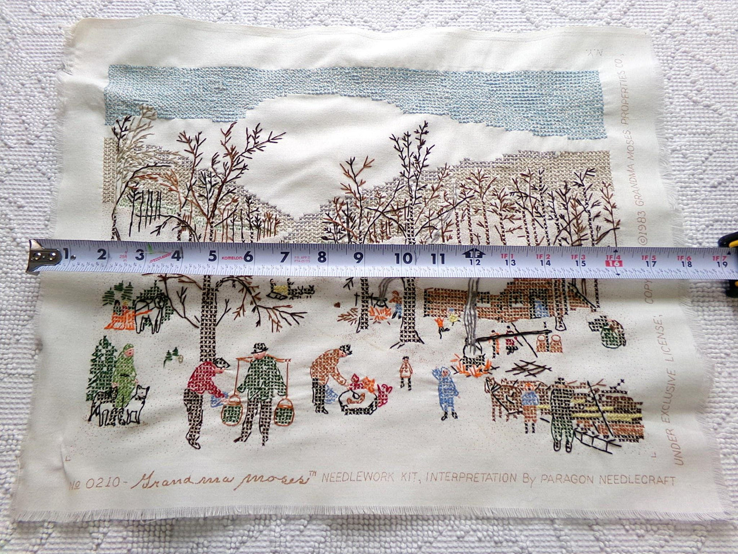 Grandma Moses SUGARING OFF Completed Cross Stitch Embroidery Paragon Stitchery 0210 - Rustic Country Winter Scene
