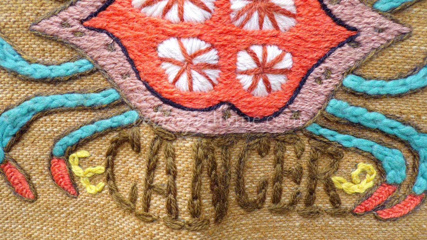 CANCER Rare Zodiac Vintage Astrology Embroidery, Paragon Crewel Stitchery, Completed, an Original 1969 Barbara Sparre Design