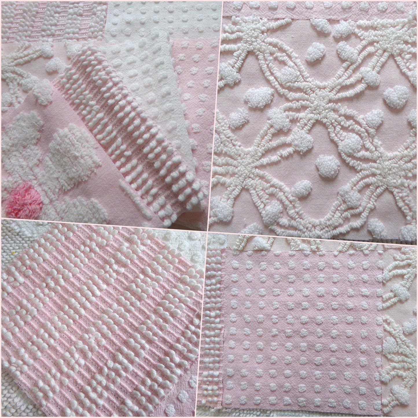 peaceful pinks 6" chenille fabric squares, set of 17 cottage chic quilt blocks for quilting, sewing & crafts