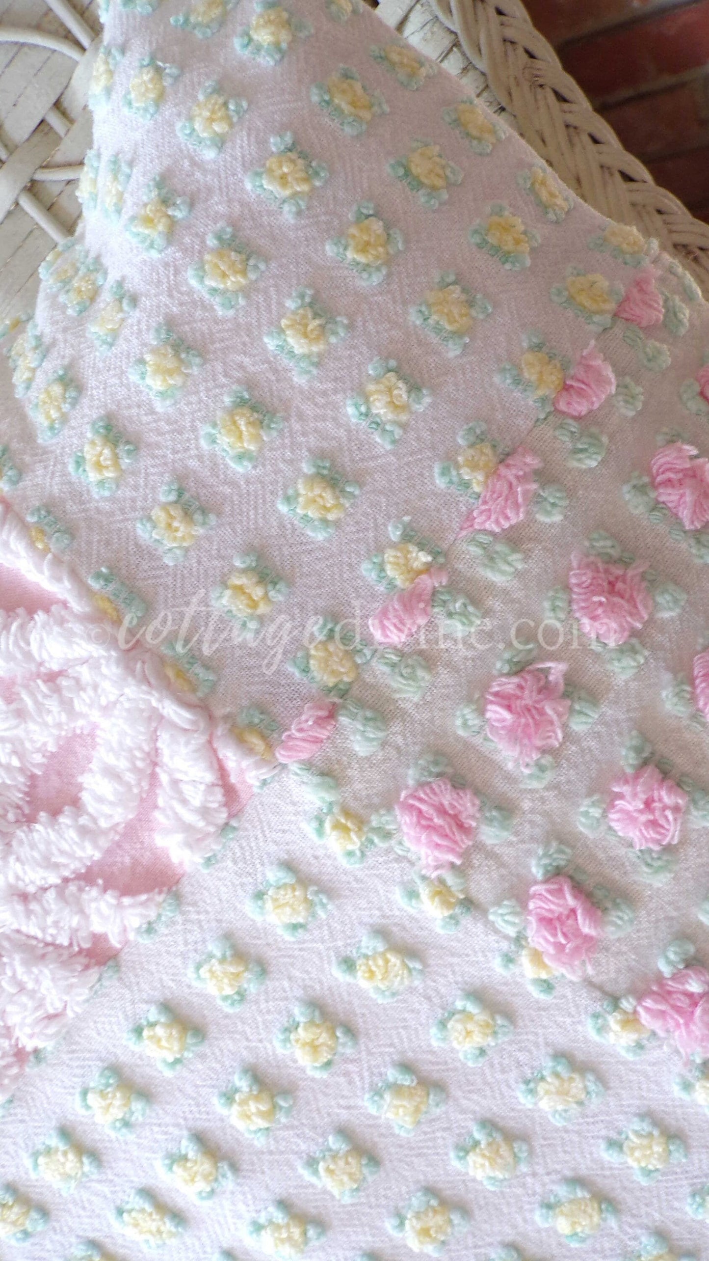 Daisy Rose Cottage Chic Chenille Pillow Cover 16" x 16" inch Square, Vintage REVERSIBLE Accent Pillow, Pink & Yellow Patchwork Design