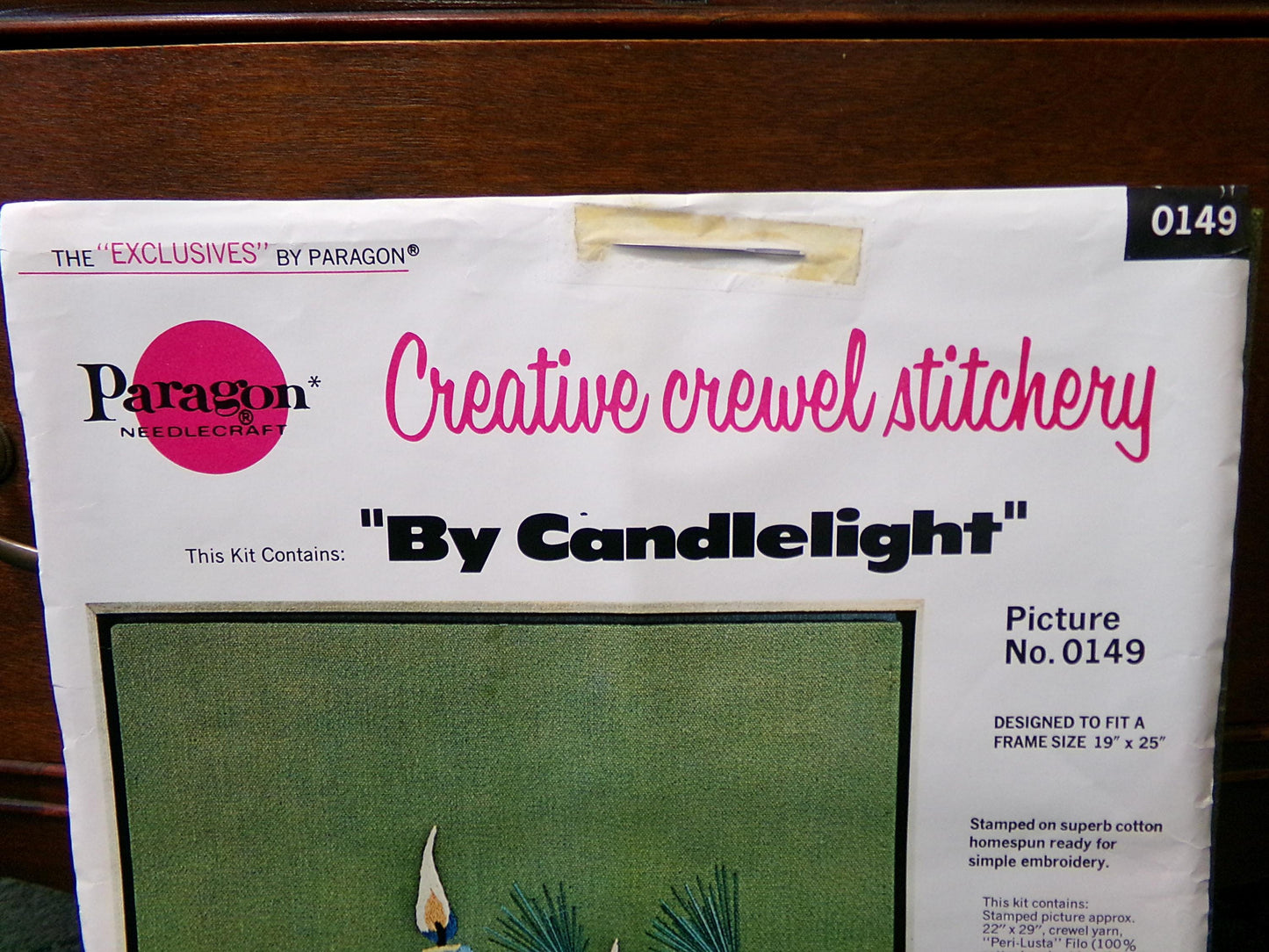 BY CANDLELIGHT Crewel Stitchery Kit, Exquisite Trio of Tranquil Candles on Evergreen Canvas, Vintage 0149 Paragon Needlecraft Embroidery