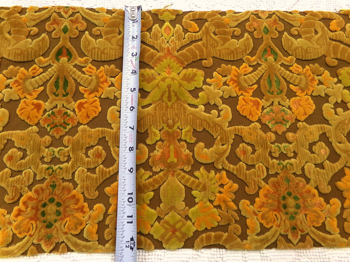 boho lux cut velvet fabric, rusty coppertone old world tapestry style Bates design, 12" x 20" cut piece, great for wallhanging, small bags