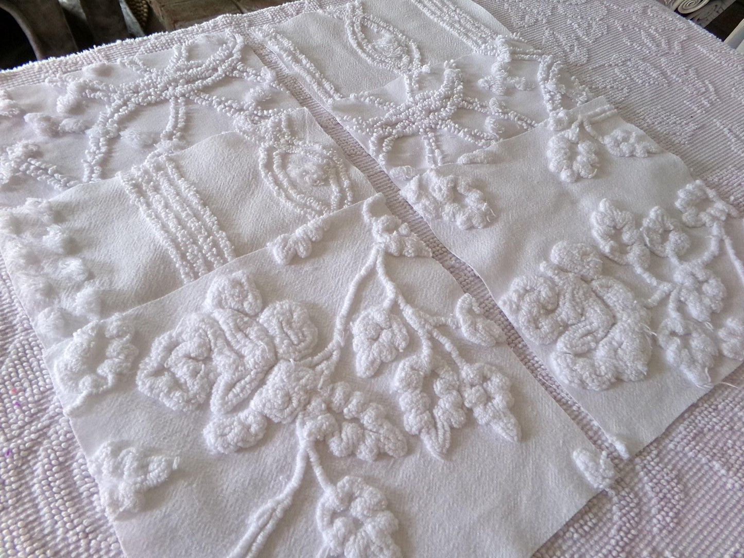 ivy rose 9.5" chenille fabric squares, set of 6 white quilt blocks, versatile geometric prints for sewing, crafts