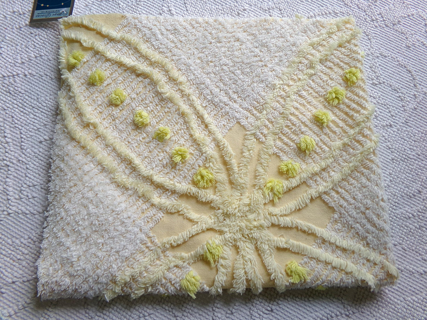 Starry Yellow Vintage Chenille Fabric: Retro Starburst Design 20" x 24" Cut Piece