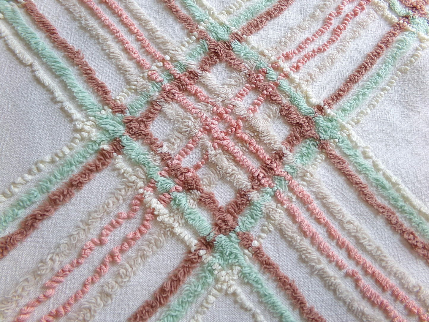 cottage plaid vintage chenille fabric: country style sewing material, 18" x 27" piece