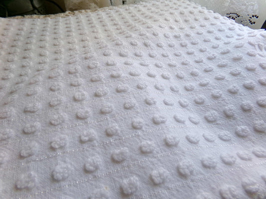 Simple Cool White Tiny Pops Vintage Chenille Fabric, Morgan Jones Popcorn Design, 20" x 24" inch Piece, Light Silver Shimmer Lurex Lines