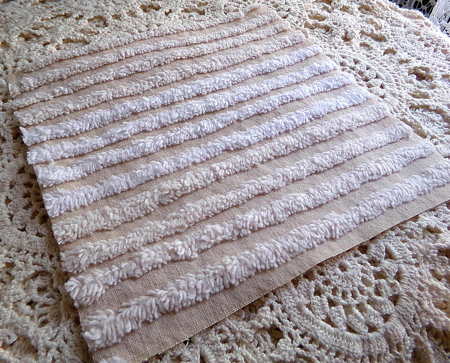 Neutral Modern Chenille Quilt Squares Set from Vintage Bedspread Fabric, 16 Blocks 6" x 6" inch, Daisy, Wavy Honeycomb, Stripe, Dot Patterns