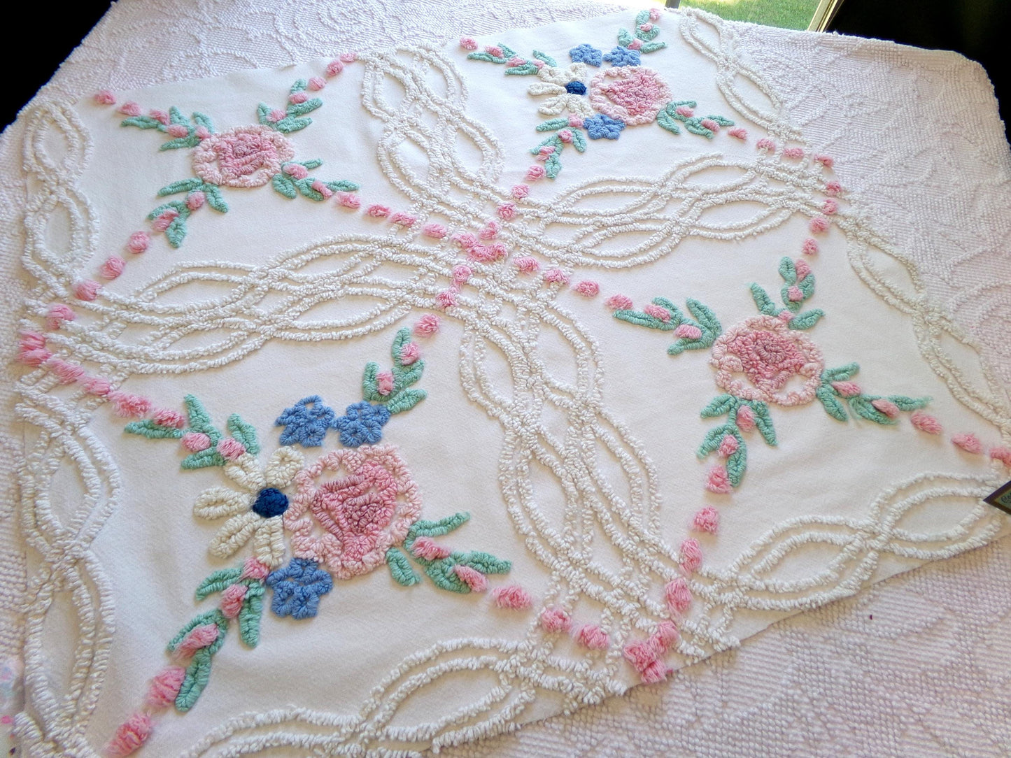 Vintage Chenille Fabric: Cottage Style Wildflowers Sewing Material 24" x 21"