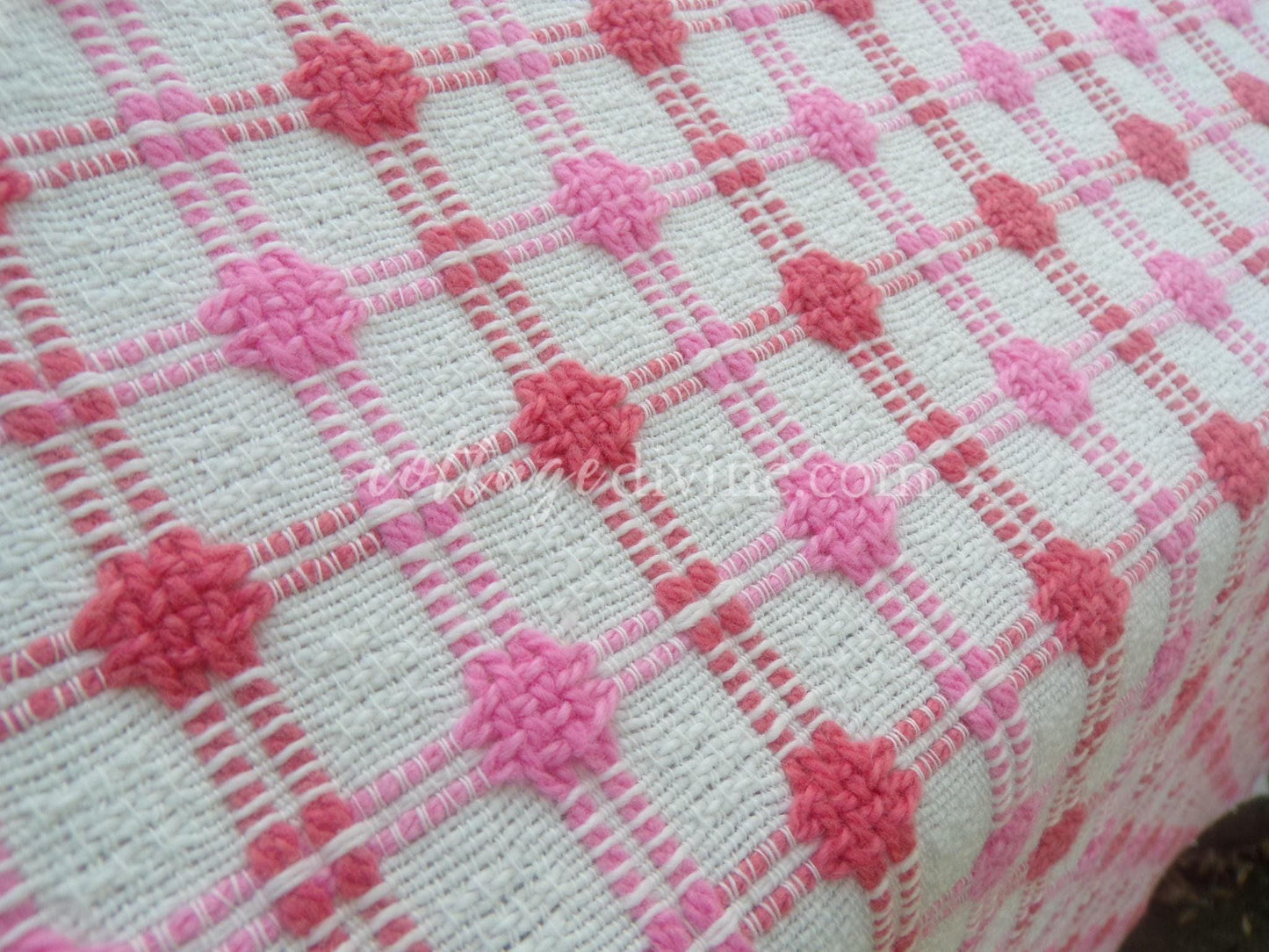 Pink Strawberry Candy Dots Vintage Woven Fabric With Raised Chenille Dot Pattern, 18" x 24" inch Piece, a Bates Design