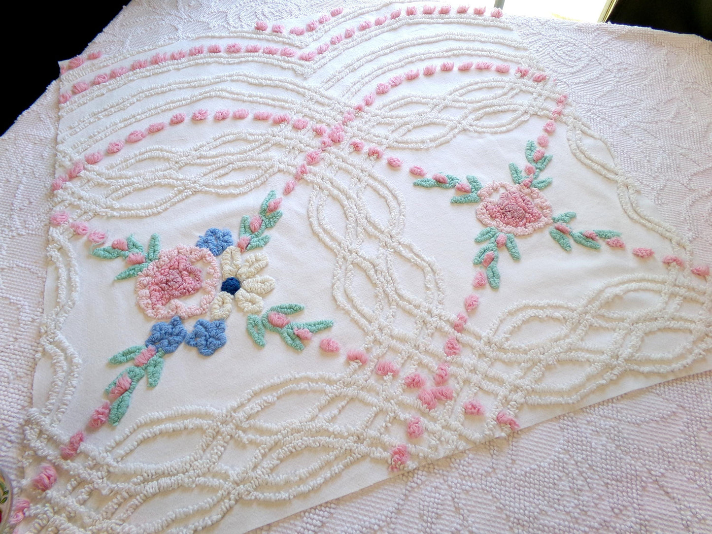 Vintage Chenille Fabric: Needletuft Wildflowers Sewing Material 24" x 23"