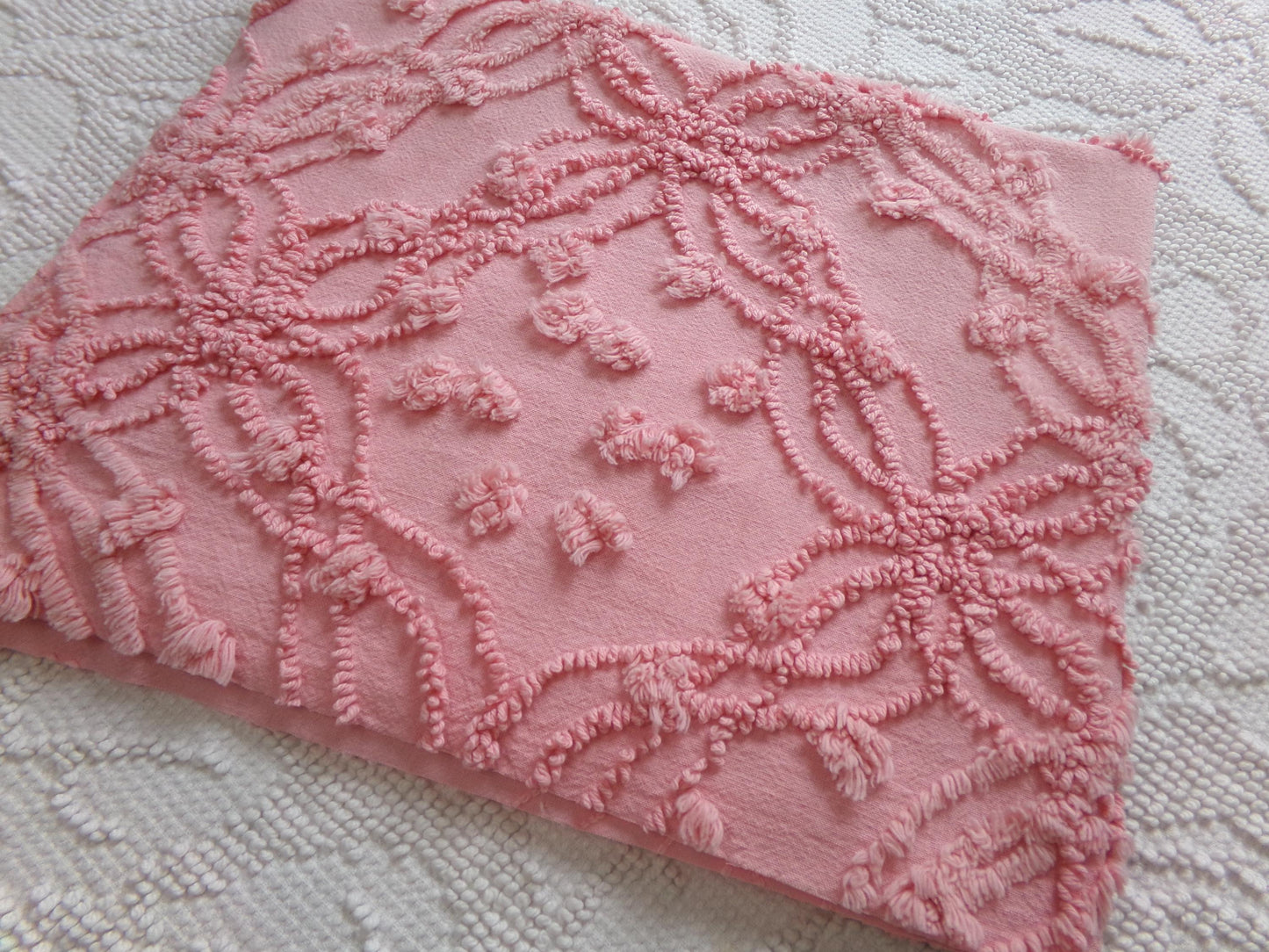 bubblegum pink vintage chenille fabric, geometric design, 18" x 24" cut piece for arts & crafts