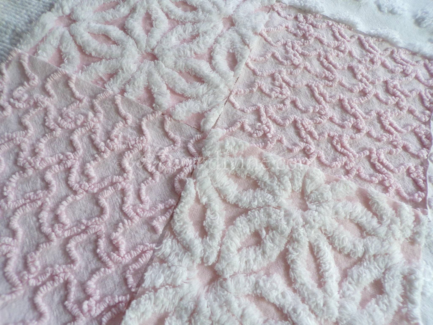 Dainty Pinks Chenille Quilt Squares Set from Vintage Bedspread Fabric, 16 Blocks, 6" x 6" inch