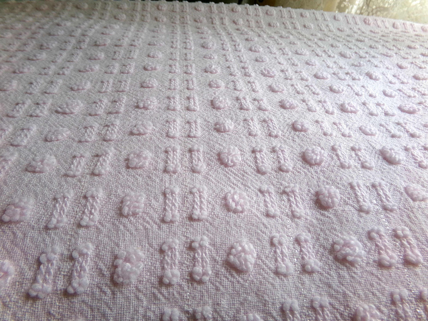 Pink Wink Vintage Chenille Fabric, Cute Tiny Dot Dash Pattern, 18" x 24" inch Piece, for Sewing Material