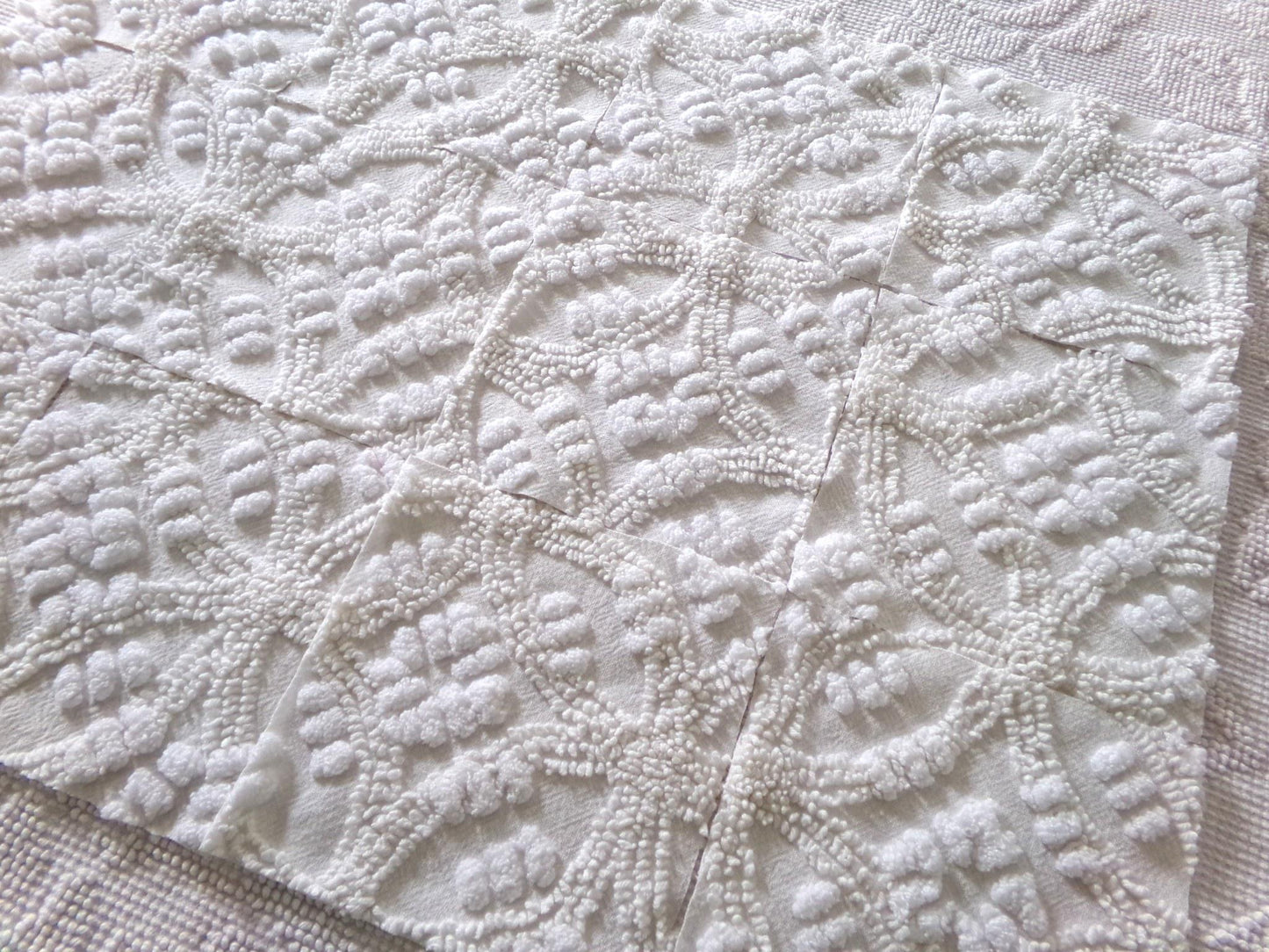 Heirloom Quality Quilt Square Set, Antique Cream, from Vintage Chenille Bedspread Fabric, 12 Blocks, 6" x 6" inch