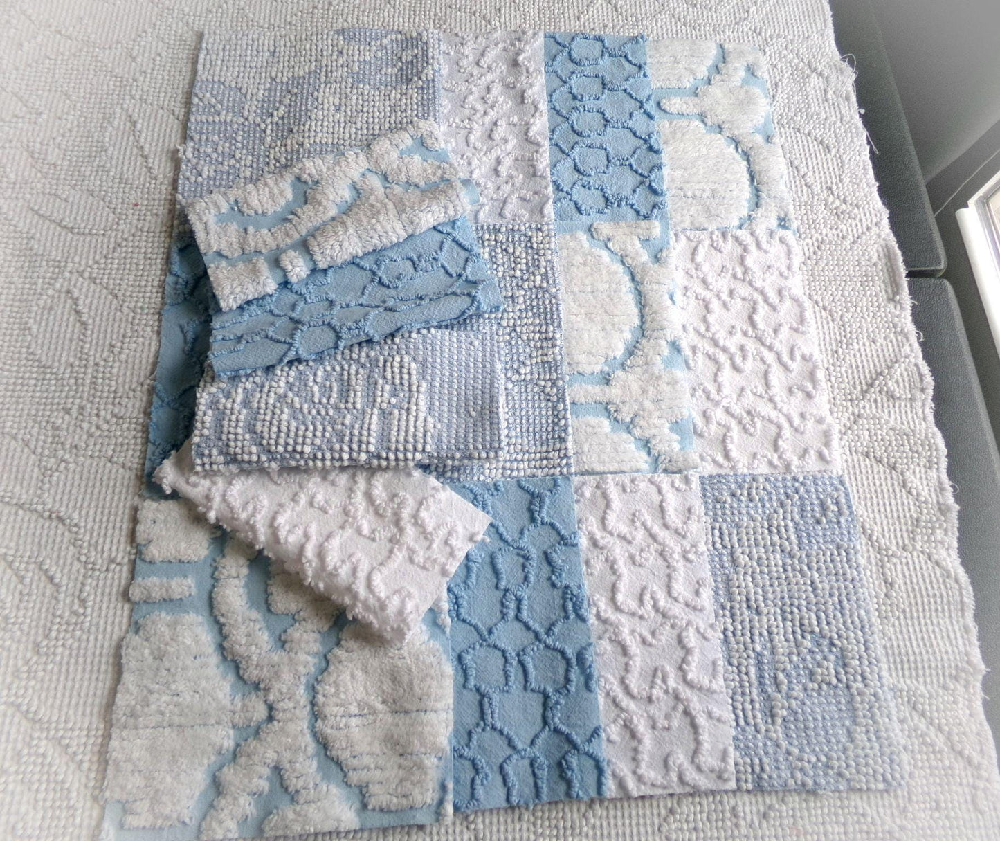 seaside wanderings fabric squares, 16 vintage 6" quilt blocks in coastal blue & white, for sewing, crafts, fiber arts