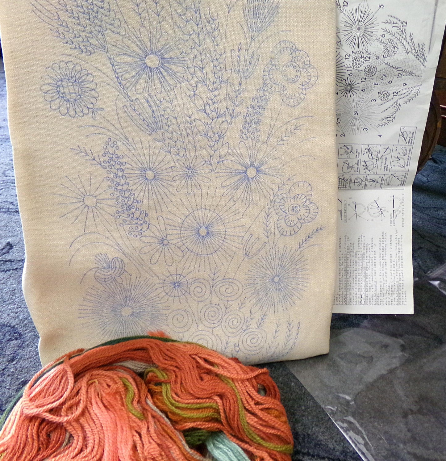 REGAL MUMS Crewel Stitchery Kit, Vintage Boho Style Wall Hanging, Rare Paragon Needlecraft Hippie Embroidery # 0219