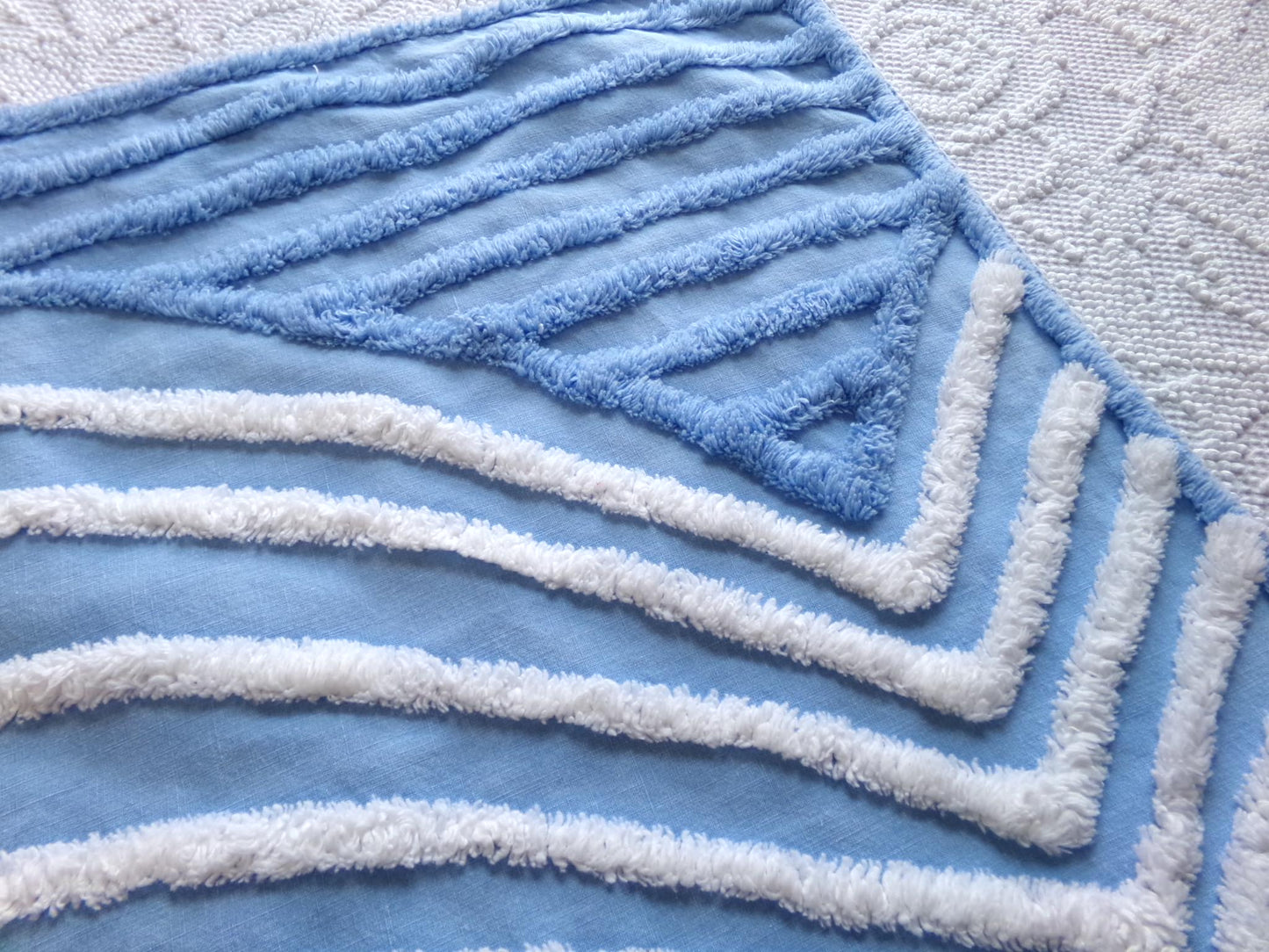 calm lake blue vintage chenille fabric, tranquil 18" x 21" piece of sewing material for quilting and crafts