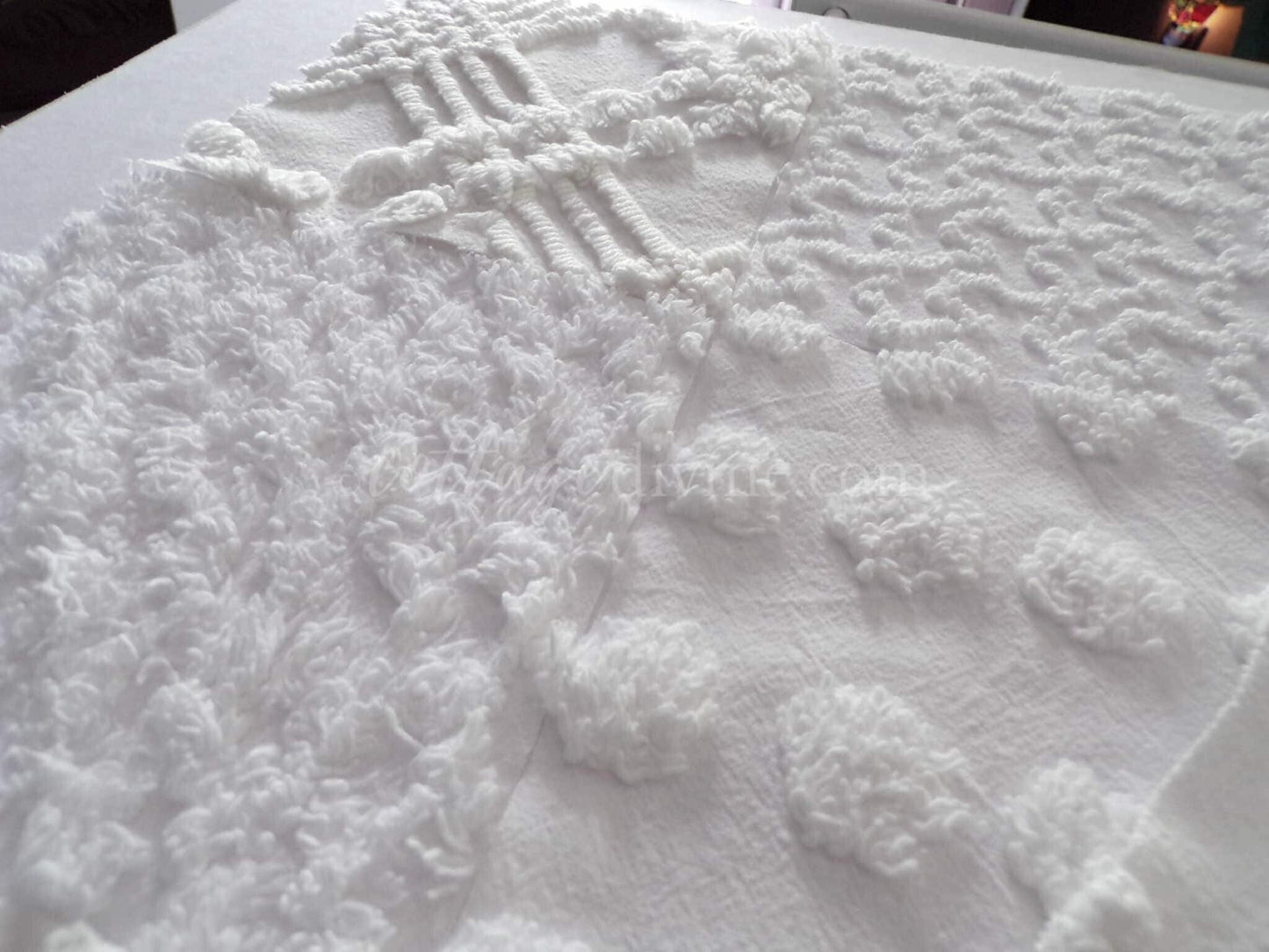 Chenille Quilt Squares Set, "Timeless White," from Vintage Bedspread Fabric, 16 Blocks, 6" inch