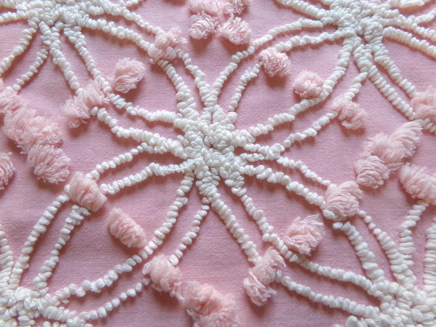 divinely feminine pink chenille fabric, 18" x 24" inch piece of vintage cotton sewing material, lovely in handmade chenille quilts & pillows