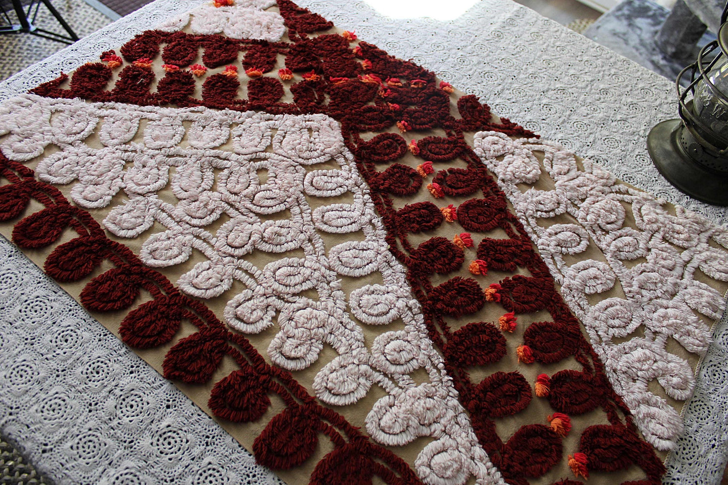 cinnamon swirl vintage chenille fabric: plush boho sewing material, quality 18" x 28" cotton