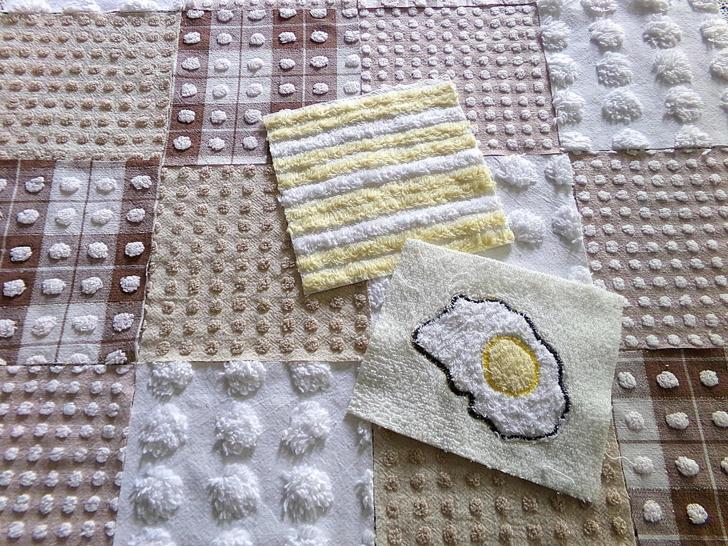 Novelty Chenille Fabric Squares Set, "Retro Diner" 16 Vintage Quilt Blocks, 6" x 6" inches each, for Quilting, Sewing, DIY Pillows