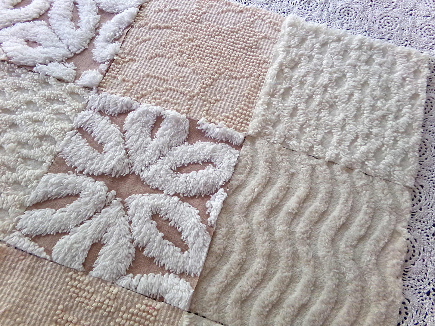 Creamy Neutrals Texturized Trendy Fabric Squares Set, Rotary Cut from Vintage Chenille Bedspread Fabric, 16 Blocks, 6" x 6" inch each