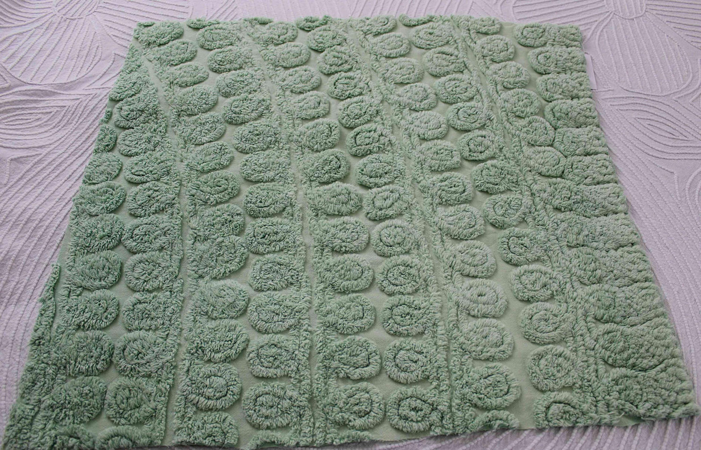 Delicious Mint Ice Cream Vintage Chenille Fabric, Plush 21" x 24" inch piece in curlicue swirl pattern