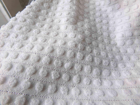 Simple White Pop Chenille Fabric, 20" x 24" inch Vintage Morgan Jones Piece, cotton blend with silver shimmer lurex