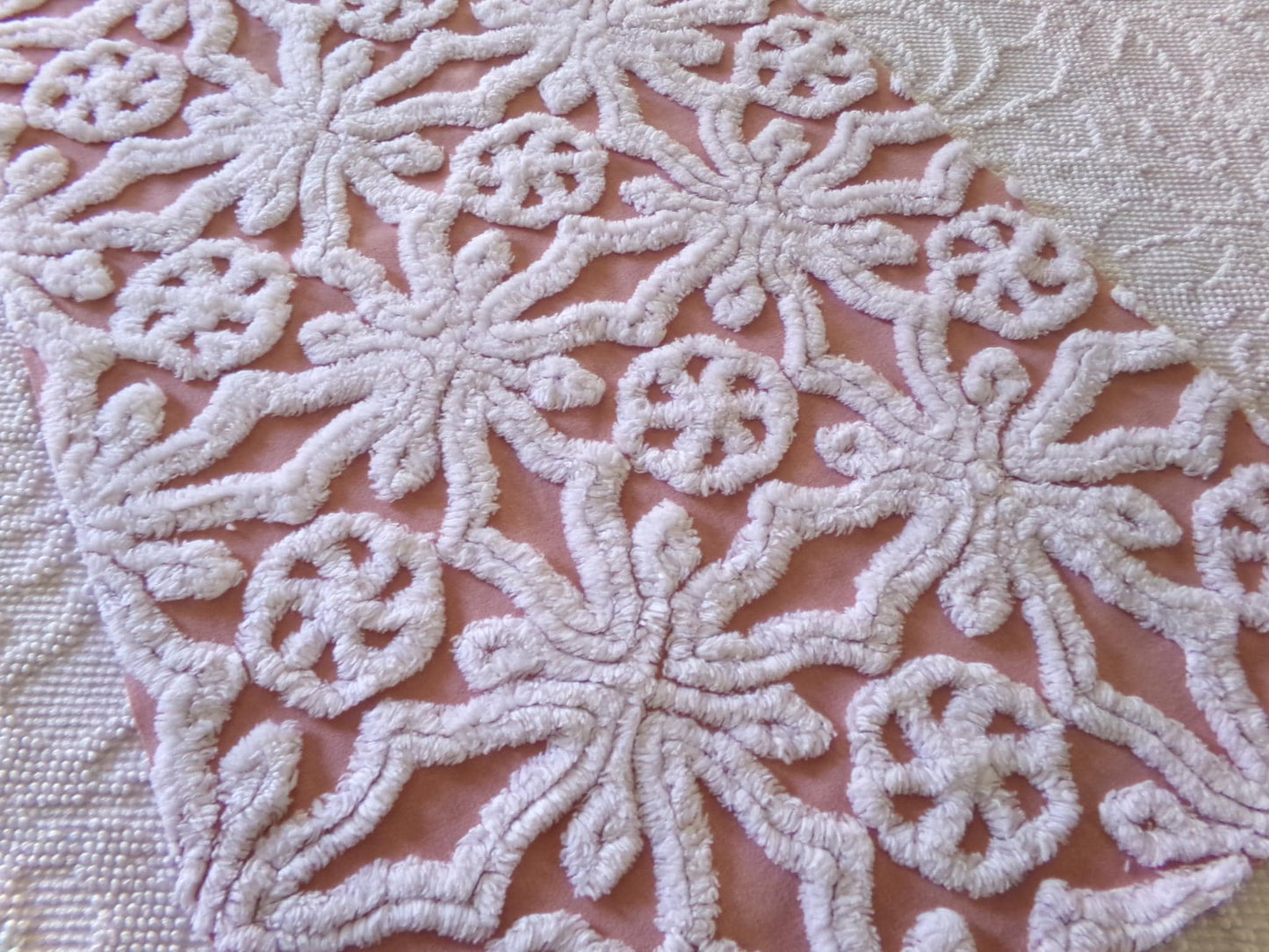 plush snowflake pinwheel vintage chenille fabric, antique sewing material, 15" x 28" inch piece