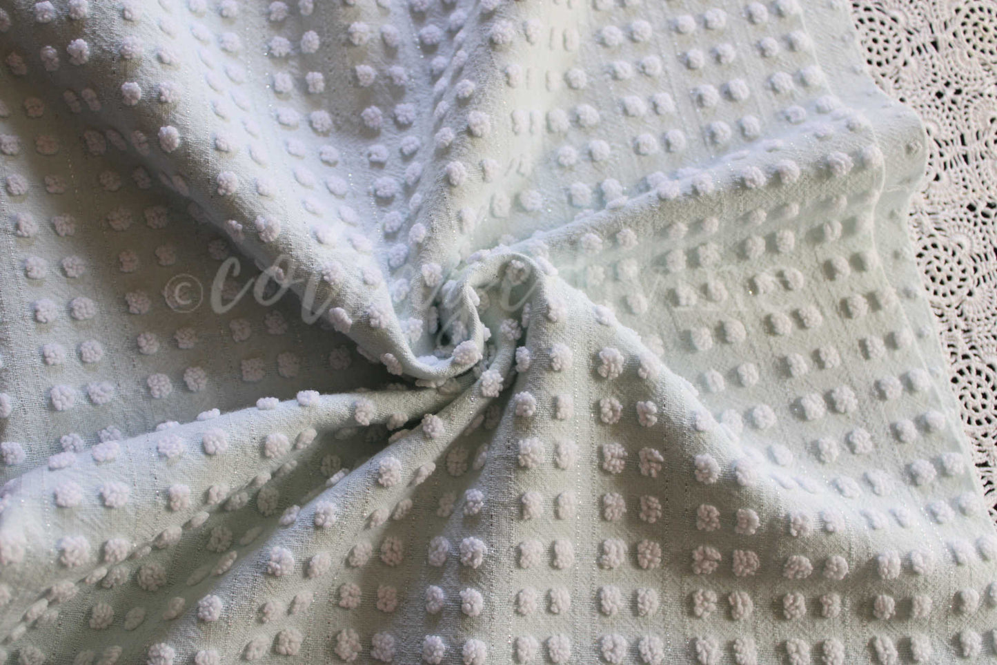Pastel Aqua Shimmer Pop Vintage Chenille Fabric, 28" x 19" inch Piece, Versatile in Quilting & Craft Projects