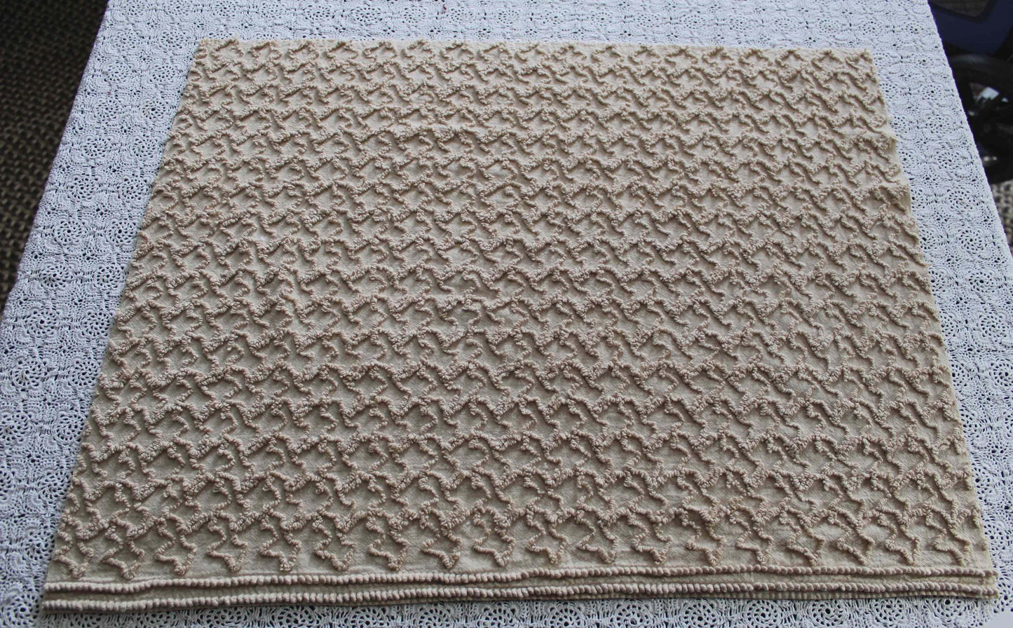 neutral vintage chenille fabric, sandy mocha texturized squiggles, 20" x 24" inch piece, 100% lightweight cotton