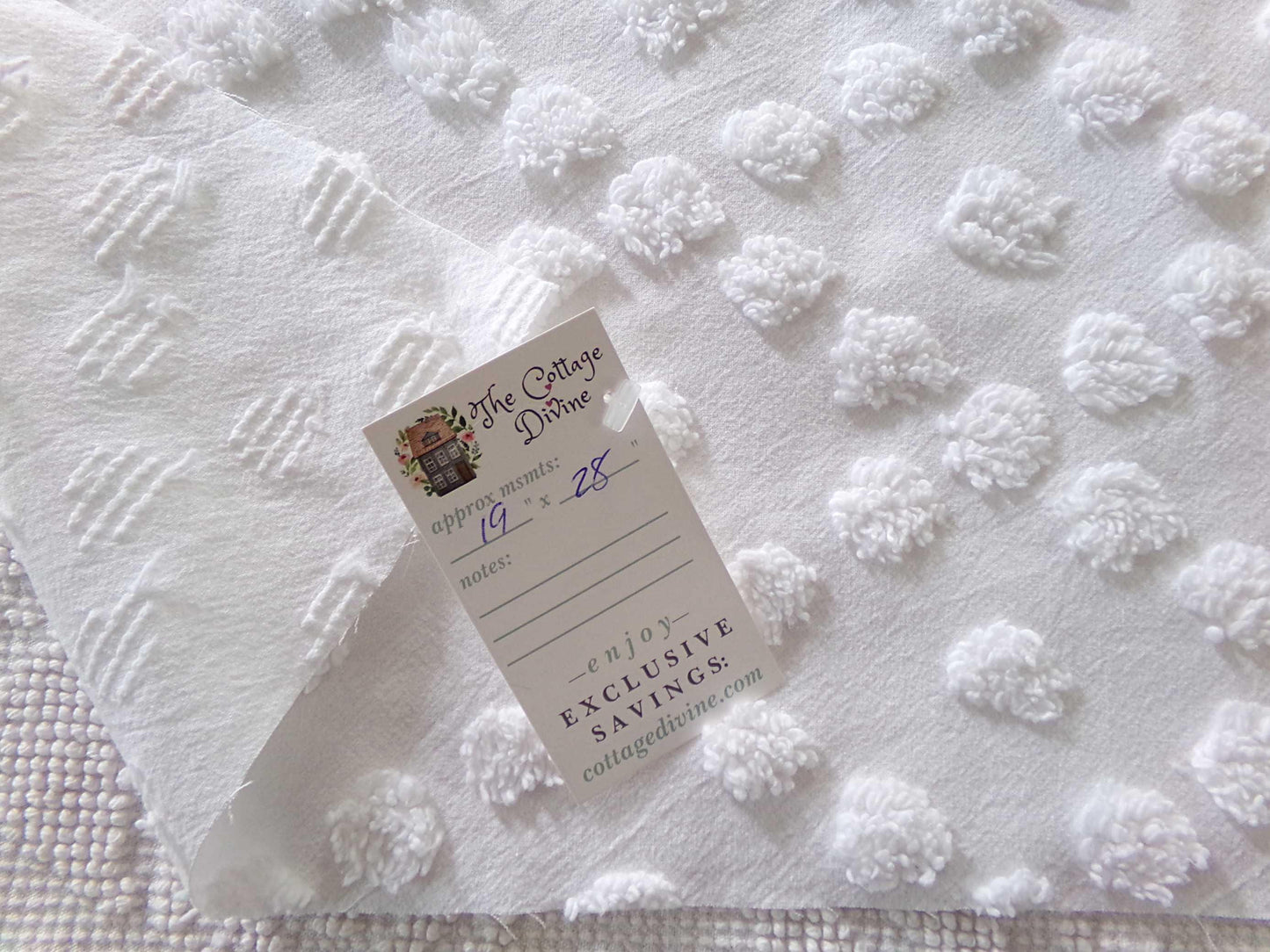 Diamond Dot Chenille Fabric, 19" x 28" inch vintage style piece, simple modern pattern for quilts & crafting