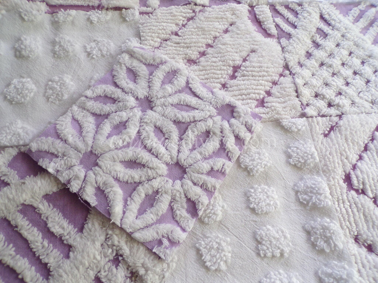 Cloud 9 Chenille Quilt Squares Set from Vintage Bedspread Fabric, 16 Blocks, 6" x 6" inch